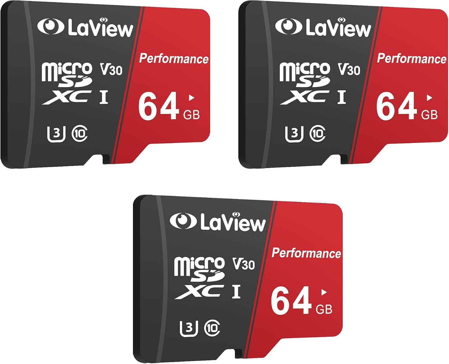 64GB Micro SD Card 3 Pack, Micro SDXC UHS-I Memory Card – 95Mb/S,633X,U3,C10, Full HD Video V30, A1, FAT32, High Speed Flash TF Card P500 for Computer with Adapter/Phone/Tablet/Pc