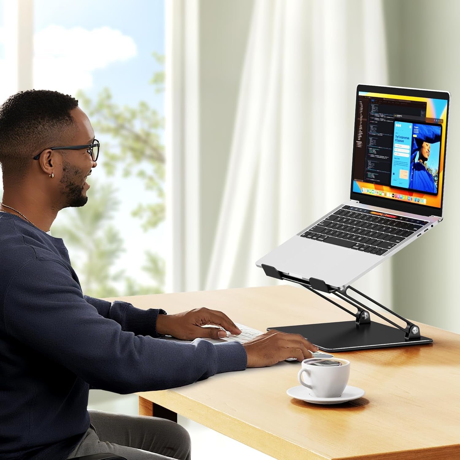 LS10 Aluminum Laptop Stand, Ergonomic Adjustable Notebook Tablet Stand, Computer Holder Compatible with Air, Pro, Dell, HP, Lenovo More 10-14" Laptops, Black