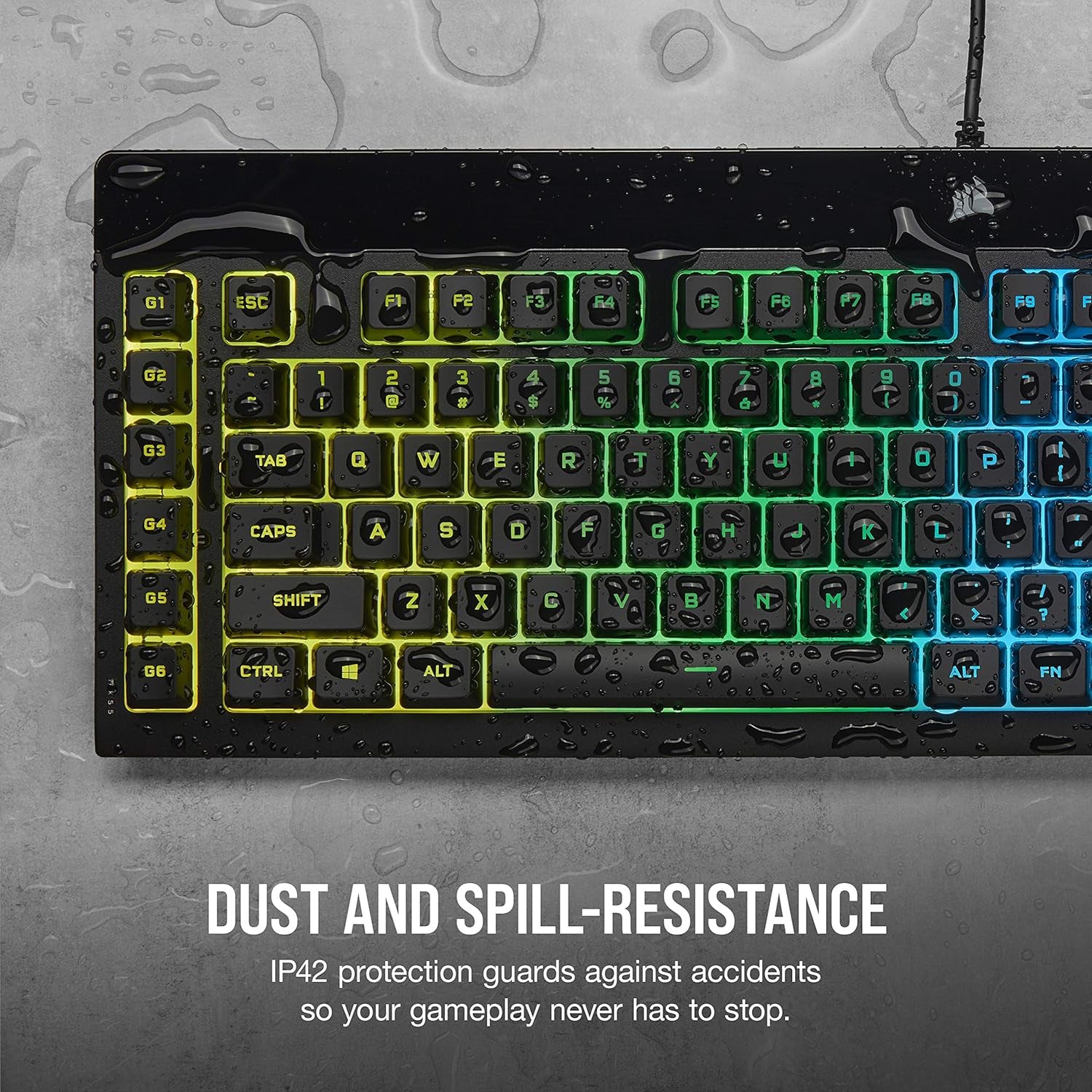 K55 RGB PRO - Dynamic RGB Backlighting - Six Macro Keys with Elgato Stream Deck Software Integration - IP42 Dust and Spill Resistant - Detachable Palm Rest - Dedicated Media and Volume Keys