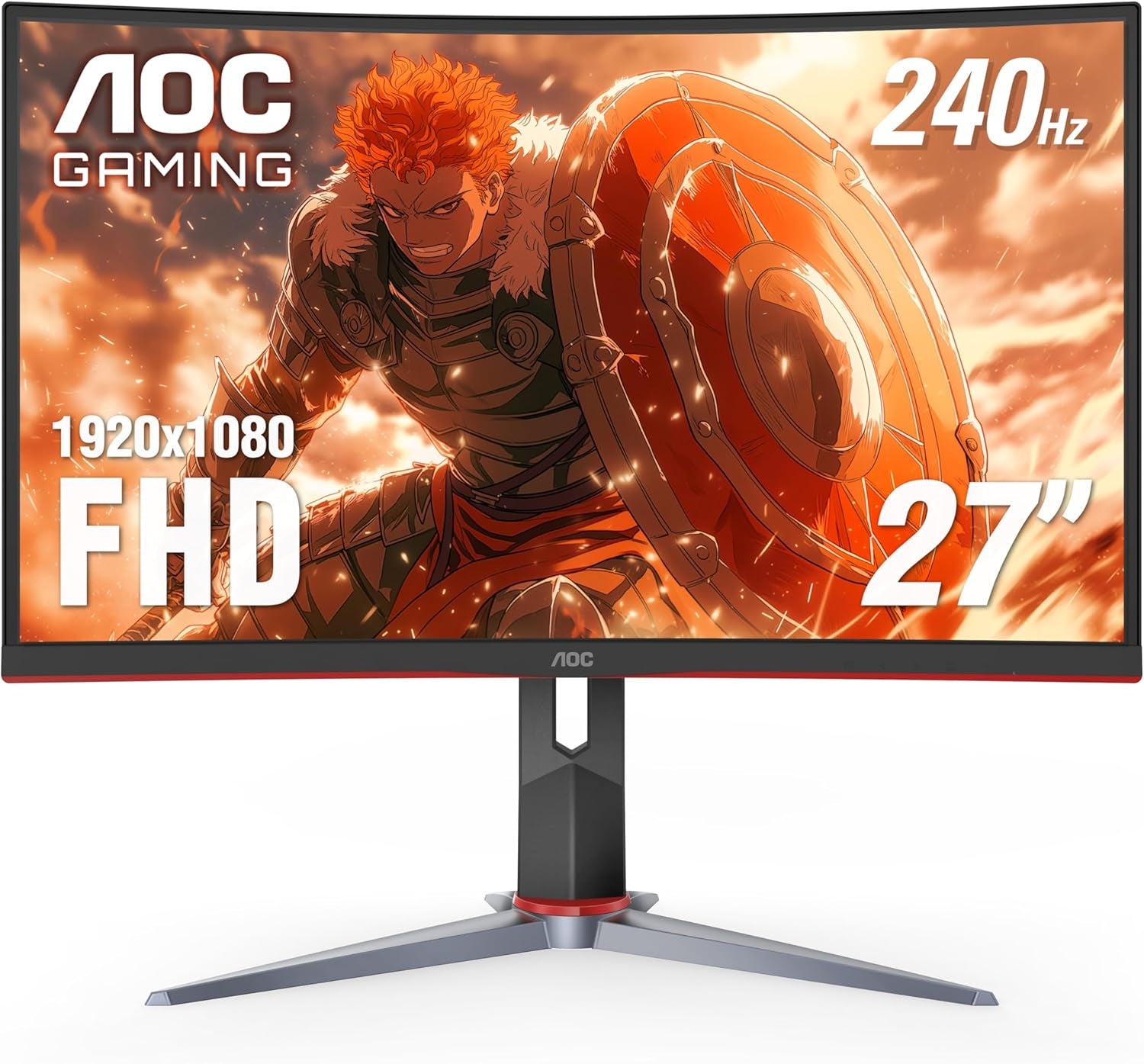C27G2Z 27" Curved Frameless Ultra-Fast Gaming Monitor, FHD 1080P, 0.5Ms 240Hz, Freesync, 2 X HDMI 2.0, 1 X Display Port, Height Adjustable, Xbox PS5 Switch Ready, 3-Year Zero-Bright-Dot