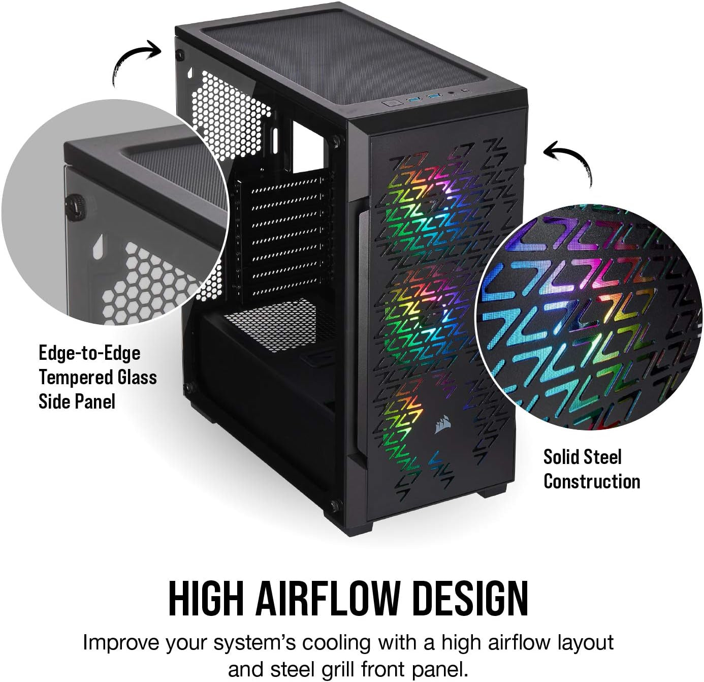 Icue 220T RGB Airflow Tempered Glass Mid-Tower Smart ATX Case - High Airflow - Three Included SP120 RGB PRO Fans - Black