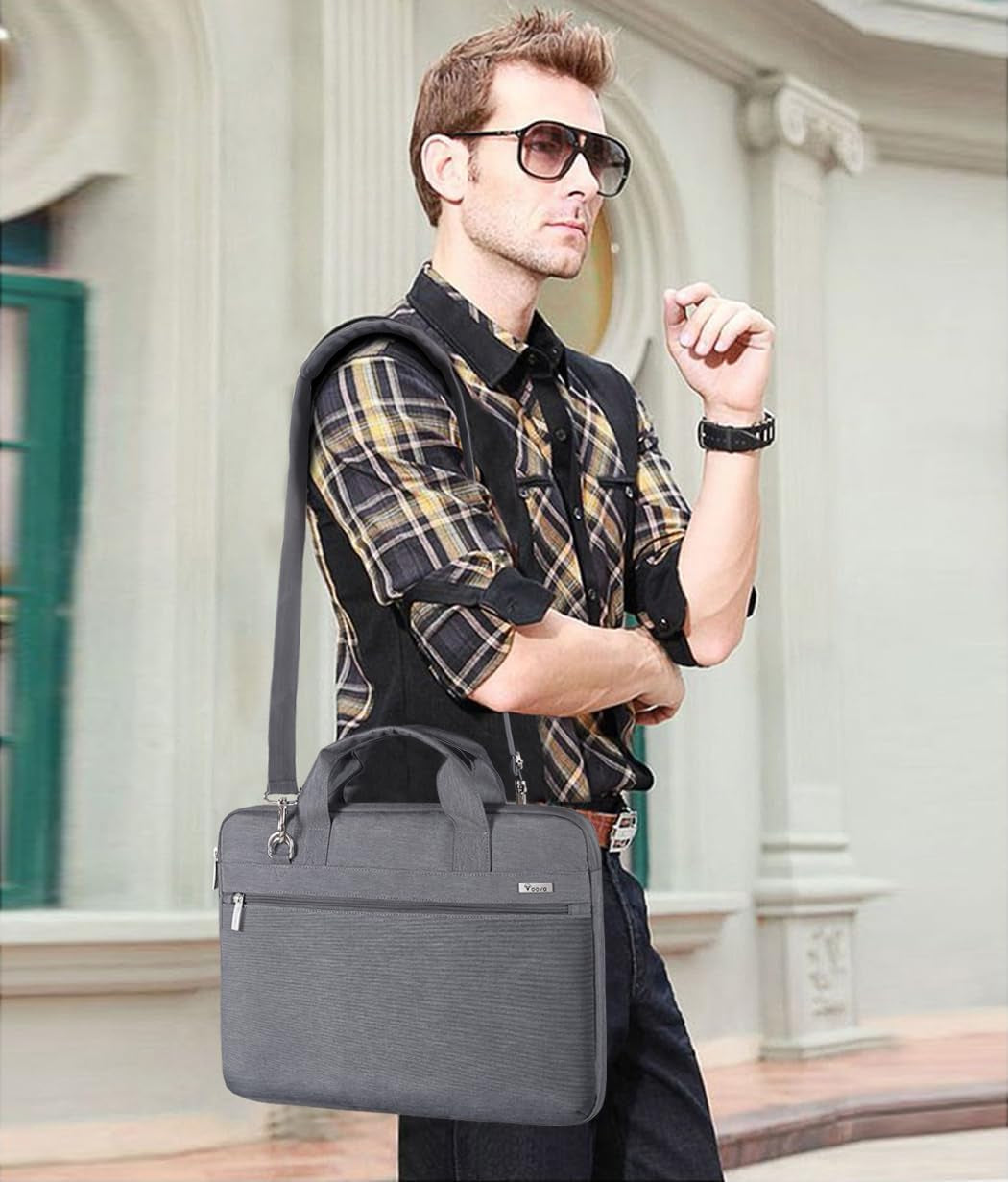 Laptop Bag 17 17.3 Inch, 360° Protective Laptop Case Sleeve with Shoulder Strap Compatible with 17-18 Inch Lenovo Asus Acer Dell Hp, Waterproof Computer Bag Slim Briefcase for Men Women, Grey