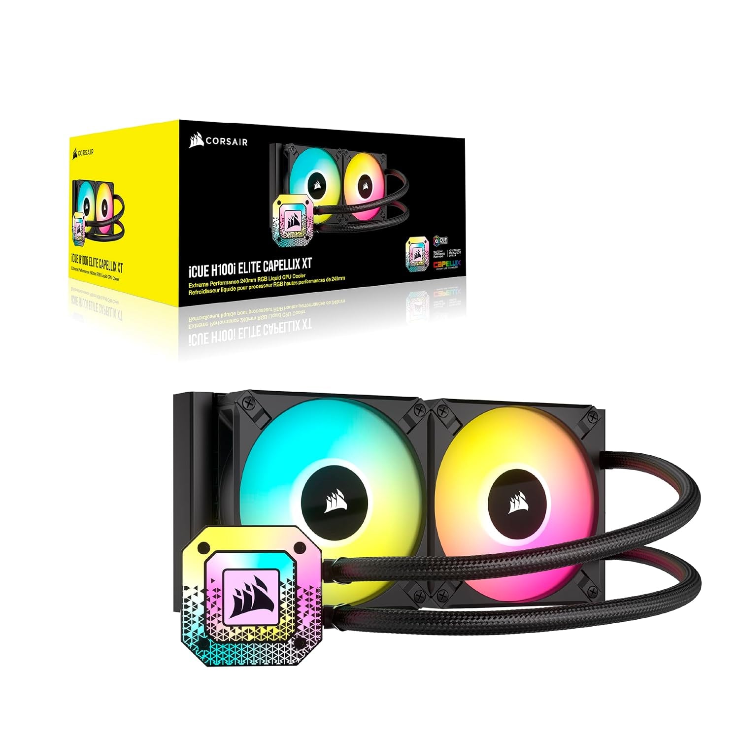 Icue H100I Elite CAPELLIX XT Liquid CPU Cooler - Two AF120 RGB Elite Fans - 240Mm Radiator - Intel® LGA 1700, 1200, 115X, 2066, AMD® AM5, AM4 - Included Icue Commander CORE - Black
