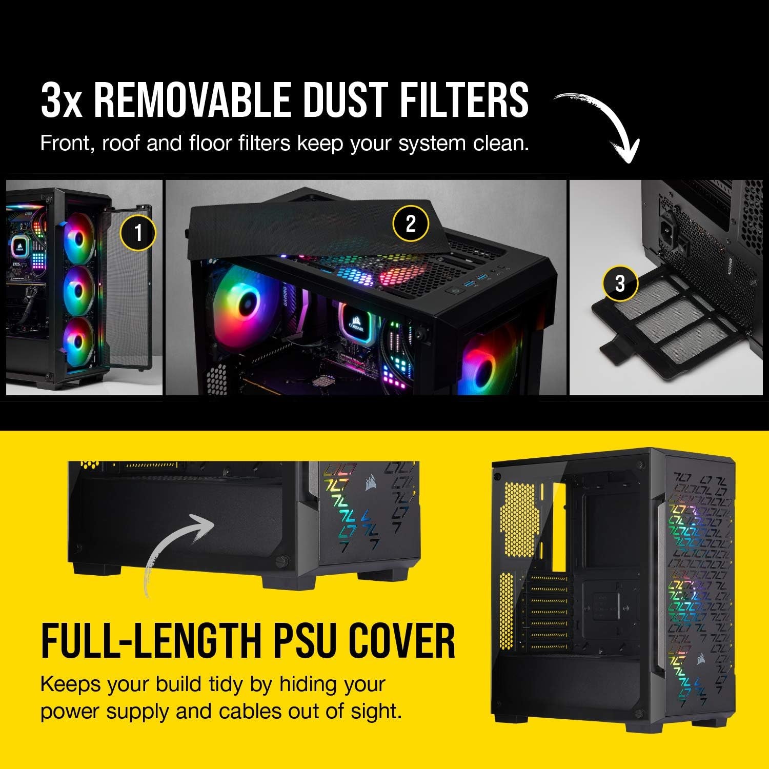 Icue 220T RGB Airflow Tempered Glass Mid-Tower Smart ATX Case - High Airflow - Three Included SP120 RGB PRO Fans - Black