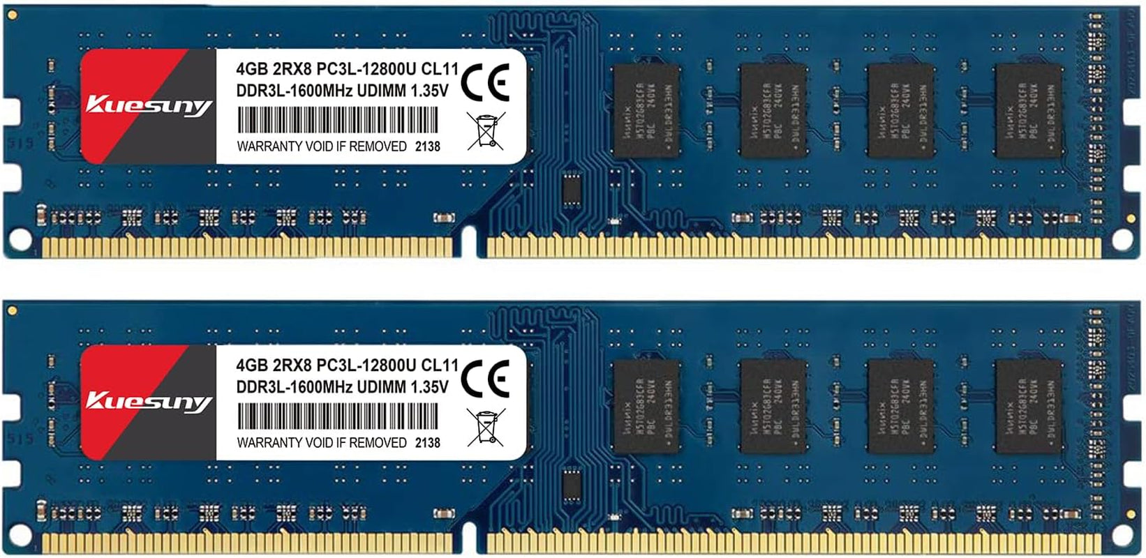 DDR3L 1600Mhz Udimm Ram 8GB Kit (4GBX2) PC3L-12800/PC3L-12800U 4GB CL11 240 Pin Non ECC Unbuffered 1.35V/1.5V Desktop Computer Memory Ram Module Upgrade