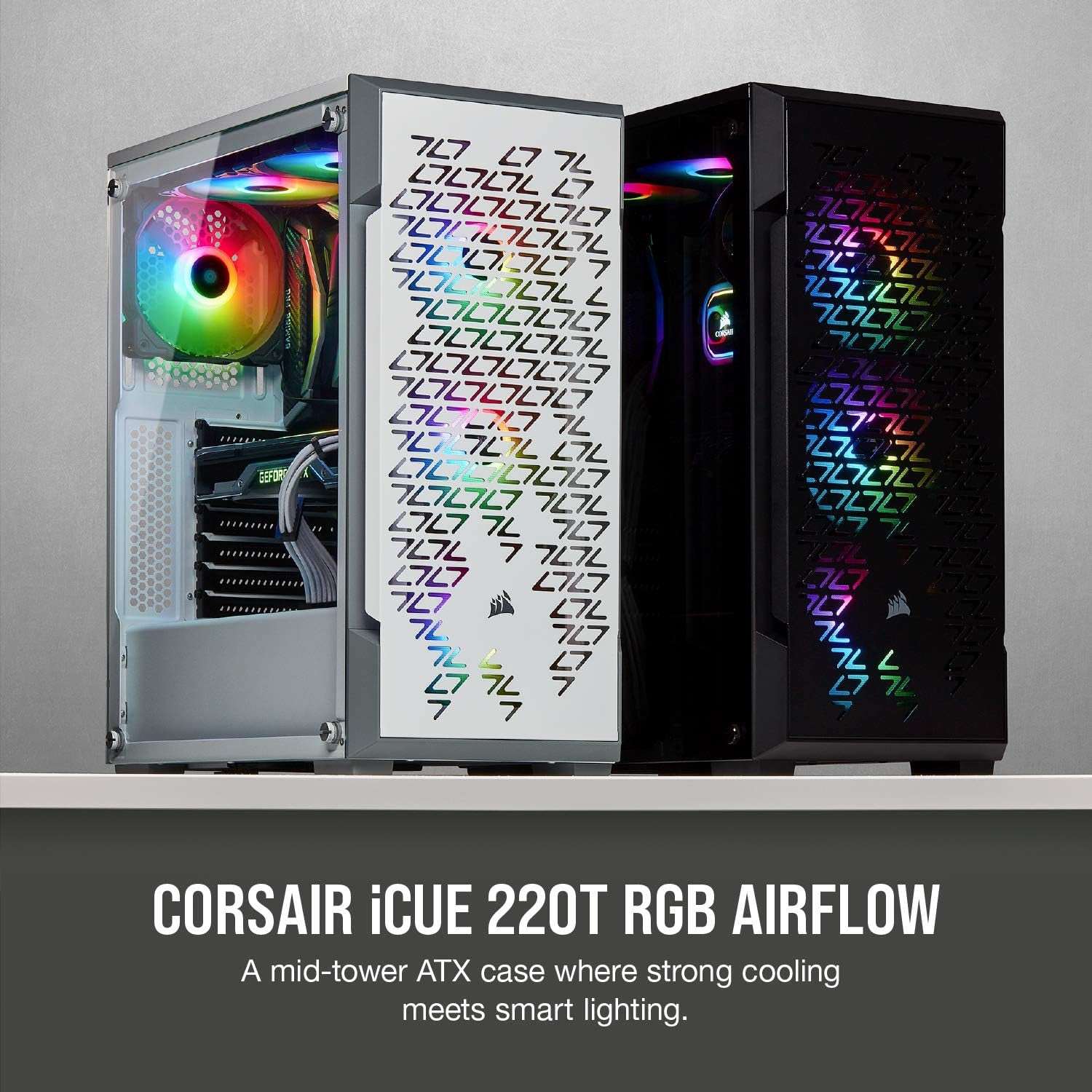 Icue 220T RGB Airflow Tempered Glass Mid-Tower Smart ATX Case - High Airflow - Three Included SP120 RGB PRO Fans - Black