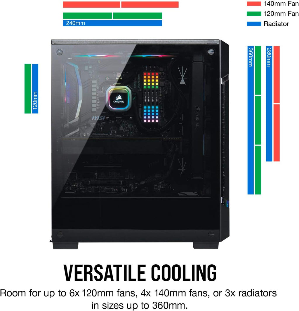 Icue 220T RGB Airflow Tempered Glass Mid-Tower Smart ATX Case - High Airflow - Three Included SP120 RGB PRO Fans - Black
