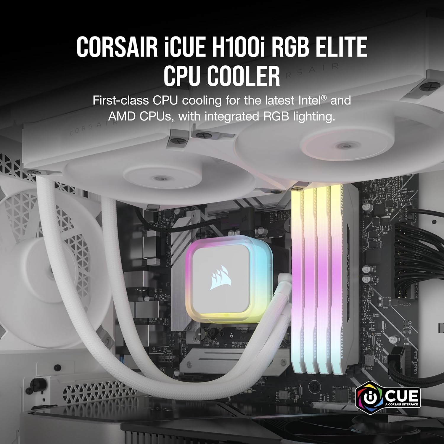 H100I RGB Elite Liquid CPU Cooler - 240Mm AIO - AF120 Elite PWM Fans - Intel® LGA 1700, 1200, 2066, AMD® AM5 & AM4 Sockets - White