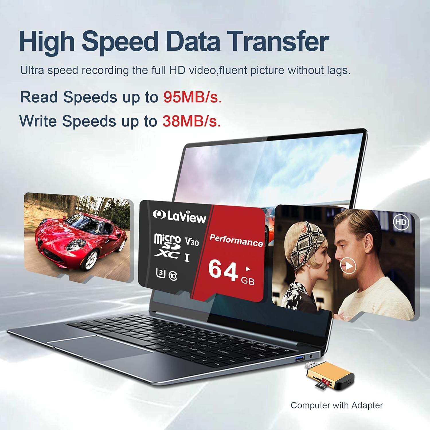 64GB Micro SD Card 3 Pack, Micro SDXC UHS-I Memory Card – 95Mb/S,633X,U3,C10, Full HD Video V30, A1, FAT32, High Speed Flash TF Card P500 for Computer with Adapter/Phone/Tablet/Pc