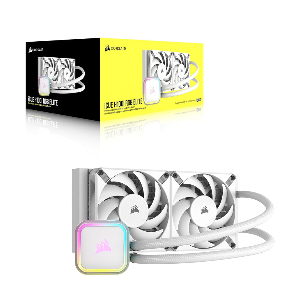 H100I RGB Elite Liquid CPU Cooler - 240Mm AIO - AF120 Elite PWM Fans - Intel® LGA 1700, 1200, 2066, AMD® AM5 & AM4 Sockets - White
