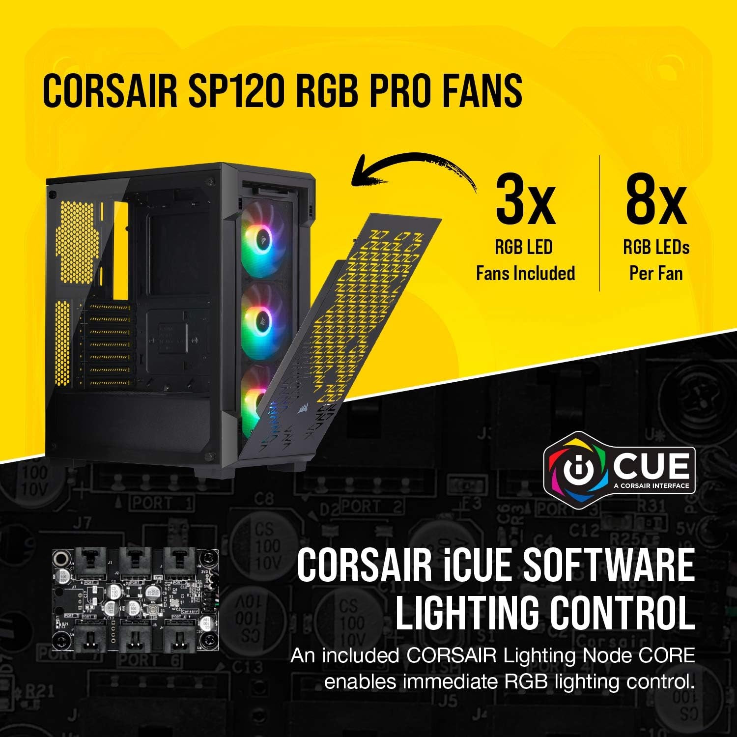 Icue 220T RGB Airflow Tempered Glass Mid-Tower Smart ATX Case - High Airflow - Three Included SP120 RGB PRO Fans - Black