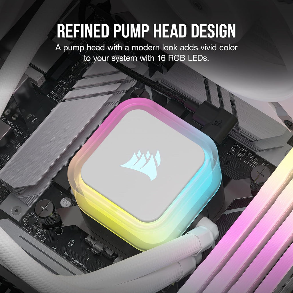 H100I RGB Elite Liquid CPU Cooler - 240Mm AIO - AF120 Elite PWM Fans - Intel® LGA 1700, 1200, 2066, AMD® AM5 & AM4 Sockets - White