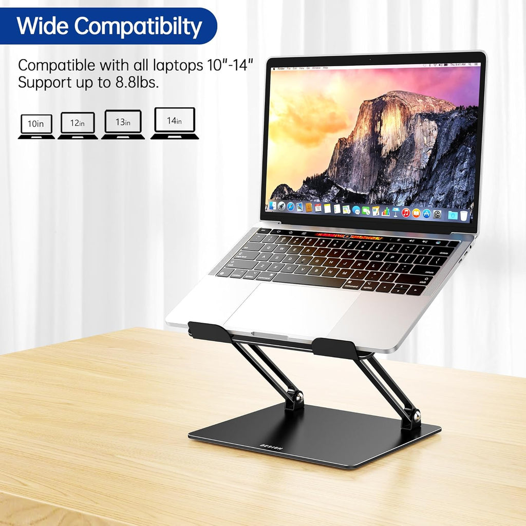 LS10 Aluminum Laptop Stand, Ergonomic Adjustable Notebook Tablet Stand, Computer Holder Compatible with Air, Pro, Dell, HP, Lenovo More 10-14" Laptops, Black