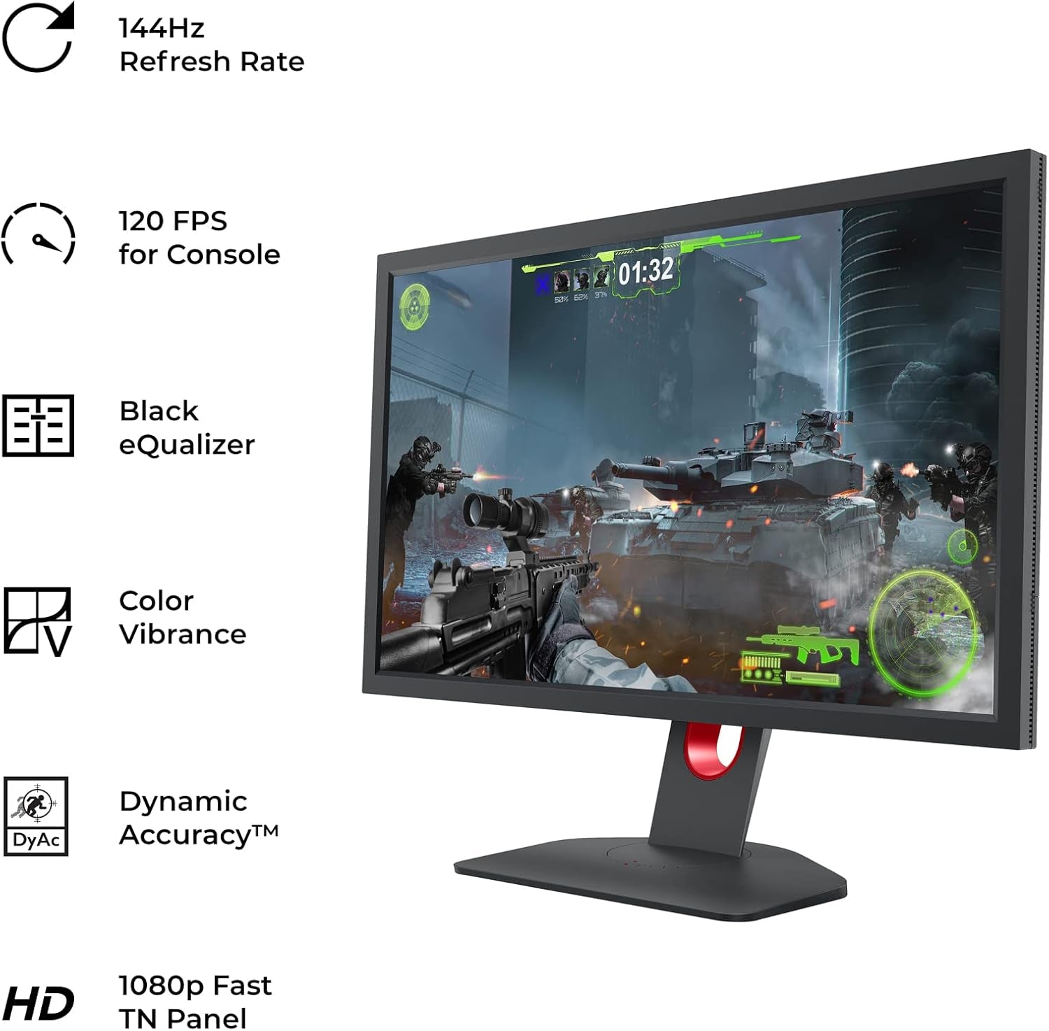 Zowie XL2411K 24-Inch 144Hz Gaming Monitor | 1080P | Smaller Base | Ergonomic Stand | XL Setting to Share | Customizable Quick Menu | Dyac | 120Hz Compatible for PS5 and Xbox Series X